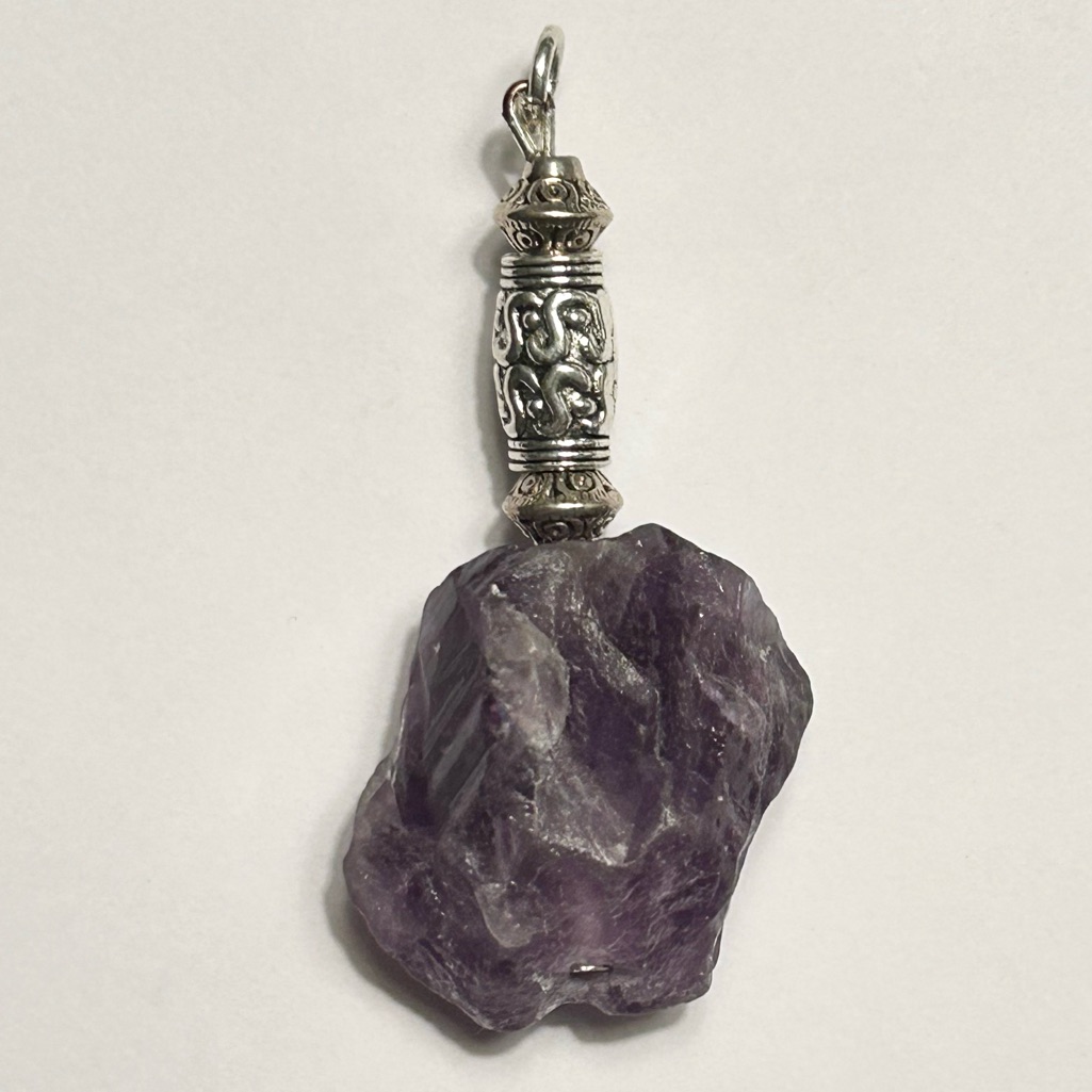 Genuine Amethyst And Silver Tone Accents Pendant